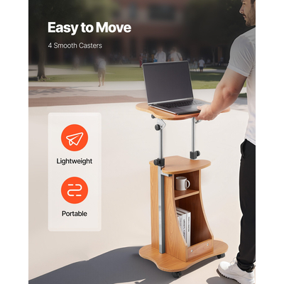 Βάση VEVOR Podium, Ξύλινο Αναλόγιο 1100 mm, Φορητό Γραφείο Laptop με Κλειδώσιμες Ρόδες, Ευρεία Επιφάνεια Ανάγνωσης και Ανοιχτός Χώρος Αποθήκευσης, Ρυθμιζόμενο Ύψος και Γωνία, για Ομιλίες, Διαλέξεις ή Παρουσιάσεις