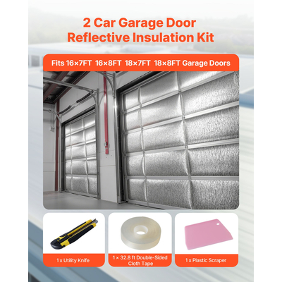 Ανακλαστικό Ρολό Μονωτικής Χρήσης VEVOR, Κιτ Θερμομόνωσης για 2 Πόρτες Γκαράζ Αυτοκινήτου, 6mm 5,49 mx 0,61 m, 4 Ρολά Φύλλο Αλουμινίου EPE Αφρός Πυρήνας Ακτινοβολίας, Λευκή Θερμική Ασπίδα από Φιλμ PE για Πόρτες Γκαράζ
