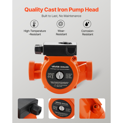 Κυκλοφορητής VEVOR LPS32-8S/180 από χυτοσίδηρο, 3/8 HP, 220-240V 110 LPM, Αντλία κυκλοφορίας ζεστού νερού με ανακυκλοφορία, σύνδεση με σπείρωμα, ρύθμιση 3 ταχυτήτων, αθόρυβη λειτουργία, για σύστημα θέρμανσης σπιτιού