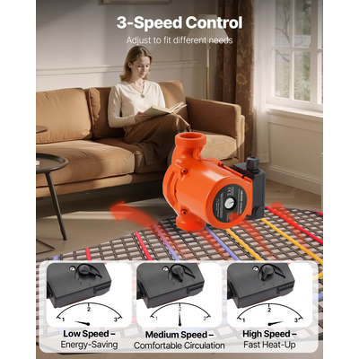 Κυκλοφορητής VEVOR LPS32-8S/180 από χυτοσίδηρο, 3/8 HP, 220-240V 110 LPM, Αντλία κυκλοφορίας ζεστού νερού με ανακυκλοφορία, σύνδεση με σπείρωμα, ρύθμιση 3 ταχυτήτων, αθόρυβη λειτουργία, για σύστημα θέρμανσης σπιτιού