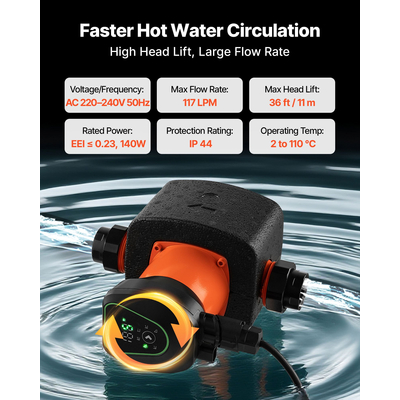 Κυκλοφορητής υψηλής απόδοσης VEVOR LPS25-11PA/180, 117 LPM, μέγιστης ανύψωσης 11 M από χυτοσίδηρο, με βιδωτή σύνδεση, βαλβίδα αντεπιστροφής, αθόρυβη λειτουργία, για σύστημα θέρμανσης σπιτιού