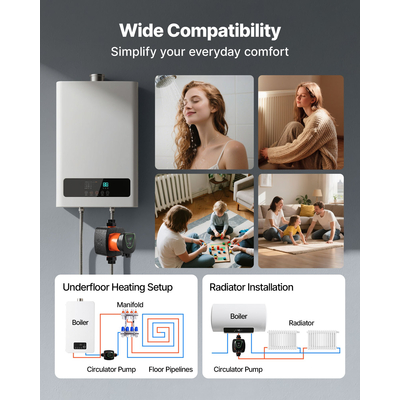 Κυκλοφορητής υψηλής απόδοσης VEVOR LPS25-11PA/180, 117 LPM, μέγιστης ανύψωσης 11 M από χυτοσίδηρο, με βιδωτή σύνδεση, βαλβίδα αντεπιστροφής, αθόρυβη λειτουργία, για σύστημα θέρμανσης σπιτιού