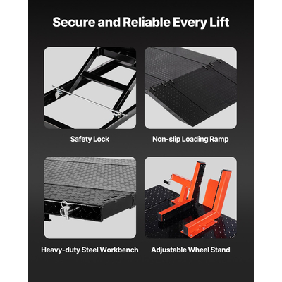Τραπέζι ανύψωσης μοτοσικλέτας VEVOR, χωρητικότητα βάρους 1500 λίβρες, πνευματικός γρύλος μοτοσικλέτας, εύρος ύψους 8,6-31 ίντσες, βάση επισκευής ποδηλάτου βαρέως τύπου με αφαιρούμενο πάγκο εργασίας, πλατφόρμα επισκευής για ATV, μοτοσικλέτα για χωματόδρομους