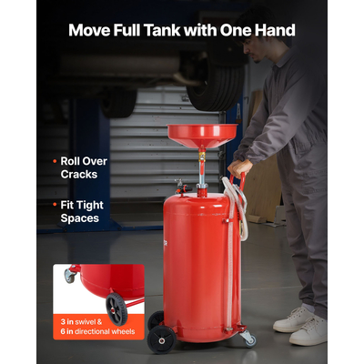 Δεξαμενή Αποστράγγισης Απόβλητων Λιπαντικών VEVOR 95L, Φορητή Αποστράγγιση Λαδιού με Λειτουργία Αέρα και Ρυθμιζόμενο Ύψος Χωνιού, Βιομηχανική Δεξαμενή Αποστράγγισης Υγρών με Ρόδες, Αποστράγγιση Μεταφοράς Υγρών Καυσίμου για Συνεργεία Αυτοκινήτων, Κόκκινο