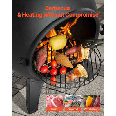 VEVOR Chiminea, Εξωτερική Ξύλινη Εστία 18 ιντσών, Σφαιρικό Τζάκι για Μπάρμπεκιου & Ζέσταμα, Εξωτερική Ξύλινη Εστία με Πλέγμα Σχάρας, Επένδυση Καμινάδας & Αντισκωριακό Καπάκι Καμινάδας, για Αίθριο, Κήπο, Αυλή