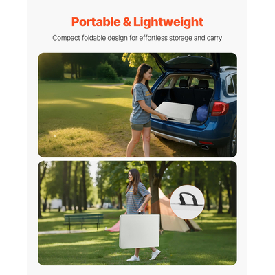 Πτυσσόμενο τραπέζι VEVOR, φορητό τραπέζι 6 ποδιών βαρέως τύπου που διπλώνει στη μέση, πλαστικό ορθογώνιο τραπέζι εσωτερικού/εξωτερικού χώρου με ενσωματωμένη λαβή, για πάρτι, φαγητό, γάμο, εκδηλώσεις, πικνίκ, κάμπινγκ, λευκό