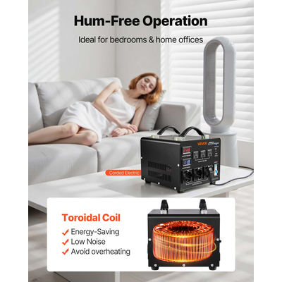 Μετασχηματιστής αυτόματου μετατροπέα τάσης VEVOR, 3000VA, Μετασχηματιστής ισχύος ανύψωσης/μείωσης βαρέως τύπου, 110V σε 220V και 220V σε 110V, με 3 πρίζες ΗΠΑ, 3 πρίζες ΕΕ, οθόνη LCD, προστασία διακόπτη κυκλώματος