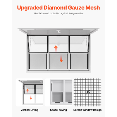 Παράθυρο VEVOR Concession 152x92 cm, Παράθυρο σέρβις από κράμα αλουμινίου για φορτηγό τροφίμων, Παράθυρο σερβιρίσματος με βάση έως 85 μοίρες με 6 συρόμενα παράθυρα, πόρτα τέντας και γάντζο έλξης, για ρυμουλκούμενα παραχώρησης