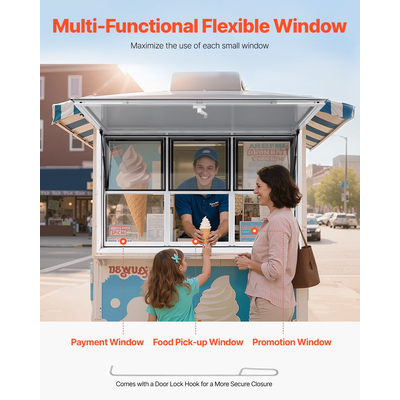 Παράθυρο VEVOR Concession 152x92 cm, Παράθυρο σέρβις από κράμα αλουμινίου για φορτηγό τροφίμων, Παράθυρο σερβιρίσματος με βάση έως 85 μοίρες με 6 συρόμενα παράθυρα, πόρτα τέντας και γάντζο έλξης, για ρυμουλκούμενα παραχώρησης