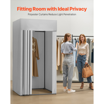 Βεστιάριο VEVOR, Γκαρνταρόμπα με Χοντρές Κουρτίνες από Πολυεστέρα, Χώρος Απορρήτου με Κουρτίνα Σκίασης και Γάντζο, για Μπουτίκ, Εμπορικό Κέντρο, Ραφείο & Εξωτερικό Χώρο 99 x 99 x 198 cm (Μαύρο και Γκρι-Λευκό)