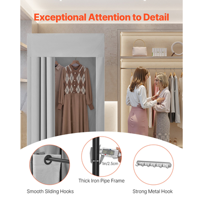 Βεστιάριο VEVOR, Γκαρνταρόμπα με Χοντρές Κουρτίνες από Πολυεστέρα, Χώρος Απορρήτου με Κουρτίνα Σκίασης και Γάντζο, για Μπουτίκ, Εμπορικό Κέντρο, Ραφείο & Εξωτερικό Χώρο 99 x 99 x 198 cm (Μαύρο και Γκρι-Λευκό)