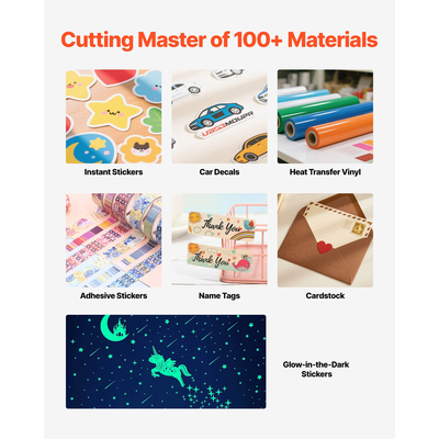 Μηχανή κοπής VEVOR, Αυτόματη μηχανή κοπής βινυλίου με ανίχνευση άκρων με λογισμικό σχεδιασμού και υλικά, συμβατή με πολλαπλές μορφές αρχείων, για τη δημιουργία εξατομικευμένων χειροτεχνιών DIY, καρτών, αυτοκόλλητων