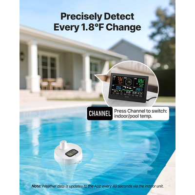 Μετεωρολογικός σταθμός VEVOR 7 σε 1 Wi-Fi με εφαρμογή, οθόνη 190,5 mm, ασύρματος ηλιακός αισθητήρας εξωτερικού χώρου, με θερμόμετρο πισίνας, βροχόμετρο, εσωτερική/εξωτερική πρόγνωση καιρού, ταχύτητα ανέμου, θερμοκρασία πισίνας