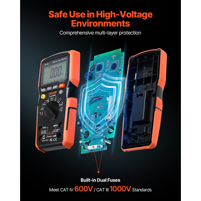 Ψηφιακό πολύμετρο VEVOR, βολτόμετρο TRMS DC/AC 6000 μετρήσεων, πολύμετρο αυτόματης ρύθμισης εύρους για τάση ρεύματος, αντίσταση, χωρητικότητα, θερμοκρασία, δίοδοι, συνέχεια, μέτρηση χαμηλής σύνθετης αντίστασης