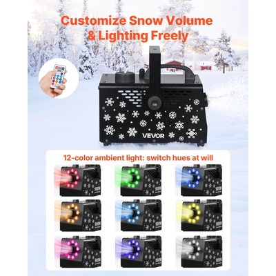 Μηχανή χιονιού VEVOR, Ισχυρή μηχανή χιονιού χειρός/κρεμαστή 900W με φωτισμό περιβάλλοντος, ασύρματη μηχανή χιονονιφάδων με τηλεχειριστήριο και δεξαμενή υγρού 1L, μηχανή κατασκευής χιονονιφάδων εξωτερικού χώρου για χριστουγεννιάτικο πάρτι