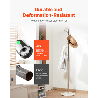 Κρεμάστρα VEVOR, Ανεξάρτητη Βάση για Ράφτες με Σταθερή Μαρμάρινη Βάση & 8 Γάντζους, Ελεύθερη Κρεμάστρα για Ρούχα για Είσοδο, Υπνοδωμάτιο, Γραφείο, Σαλόνι, Μοντέρνα Κρεμάστρα Ρούχων για Παλτά, Καπέλα, Τσάντες