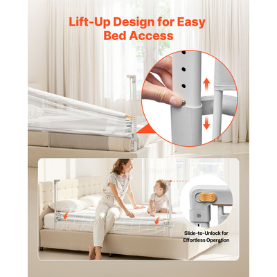 VEVOR Προστατευτικό Κάγκελο για Νήπια, Προστατευτικό Κάγκελο για Παιδικά Κρεβάτια με Ενισχυμένο Σιδερένιο Σωλήνα και Ύφασμα Oxford, Ρυθμιζόμενο Ύψος Πλαϊνού Κάγκελου για Κρεβάτια, Φορητό Προστατευτικό Κάγκελο για Κούνια, Κουκέτα, 1500 x 890 mm, 1 Τεμάχιο