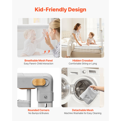 VEVOR Προστατευτικό Κάγκελο για Νήπια, Παιδικό Κάγκελο με Ενισχυμένο Σιδερένιο Σωλήνα και Ύφασμα Oxford, Ρυθμιζόμενο Ύψος Πλαϊνού Κάγκελου για Κούνια, Φορητό Προστατευτικό Κάγκελο για Κούνια, Κουκέτα, 2000 x 890 mm, 1 Τεμάχιο