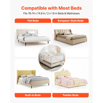 VEVOR Κάγκελα 3 τεμαχίων για νήπια, Προστατευτικά κάγκελα για παιδικά κρεβάτια με ενισχυμένο σιδερένιο σωλήνα και ύφασμα Oxford, Ρυθμιζόμενο ύψος πλευρικών κιγκλιδωμάτων κρεβατιού, Φορητό προστατευτικό κάγκελο για κρεβάτι King Size, 3 πλευρές, Γκρι