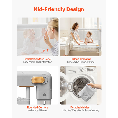 VEVOR Κάγκελα 3 τεμαχίων για νήπια, Προστατευτικά κάγκελα για παιδικά κρεβάτια με ενισχυμένο σιδερένιο σωλήνα και ύφασμα Oxford, Ρυθμιζόμενο ύψος πλευρικών κιγκλιδωμάτων κρεβατιού, Φορητό προστατευτικό κάγκελο για κρεβάτι King Size, 3 πλευρές, Γκρι