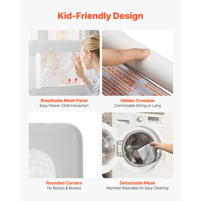 VEVOR Προστατευτικό Κάγκελο για Νήπια, Παιδικό Κάγκελο με Ενισχυμένο Σιδερένιο Σωλήνα και Ύφασμα Oxford, Ρυθμιζόμενο Ύψος Πλαϊνού Κάγκελου για Κούνια, Φορητό Προστατευτικό Κάγκελο για Κούνια, Κουκέτα, 800 x 670 mm, 1 Τεμάχιο