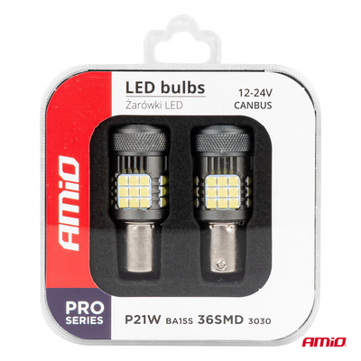 P21W BA15S 12/24V 6.000K 36x3030 SMD LED CAN-BUS ΛΕΥΚΟ PRO SERIES 2ΤΕΜ. AMIO