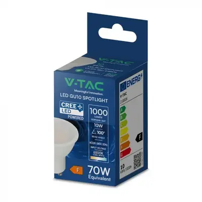 V-TAC - Φωτιστικό LED Chip CREE GU10 10W 100° Κάλυψη Ματ 6500K