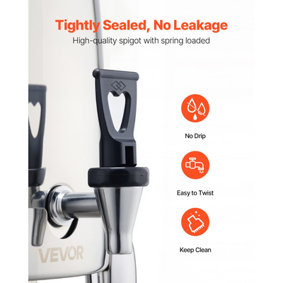 Διανομέας ποτών VEVOR από ανοξείδωτο ατσάλι, Διανομέας ποτών 12 λίτρων με καυστήρα αλκοόλης, Διανομείς ζεστών & κρύων ποτών για καφέ, τσάι, ζεστό νερό, με σωλήνα πάγου, για εστιατόρια, ξενοδοχεία, πάρτι
