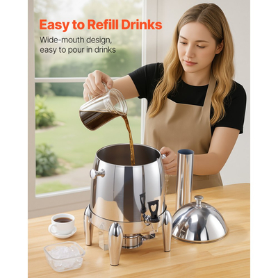 Διανομέας ποτών VEVOR από ανοξείδωτο ατσάλι, Διανομέας ποτών 12 λίτρων με καυστήρα αλκοόλης, Διανομείς ζεστών & κρύων ποτών για καφέ, τσάι, ζεστό νερό, με σωλήνα πάγου, για εστιατόρια, ξενοδοχεία, πάρτι