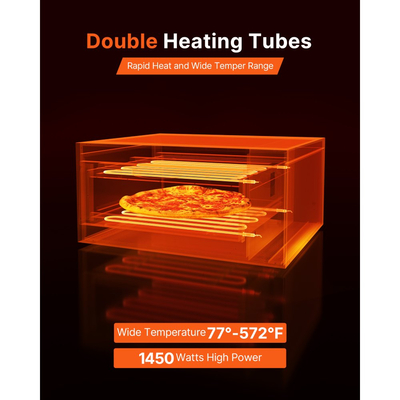 Ηλεκτρικός φούρνος πίτσας VEVOR, φούρνοι πίτσας 12 ιντσών με πάγκο, μέγιστη θερμοκρασία 572°F, εσωτερική μηχανή πίτσας 1450W με χρονισμό και έλεγχο θερμοκρασίας, βραστήρας πίτσας με διπλό σωλήνα θέρμανσης, δίσκος για ψίχουλα, για τραπεζαρία και οικιακή κουζίνα