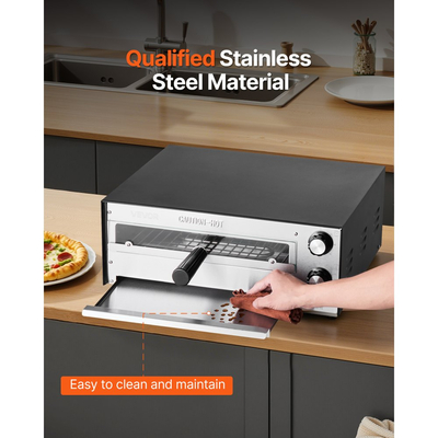 Ηλεκτρικός φούρνος πίτσας VEVOR, φούρνοι πίτσας 12 ιντσών με πάγκο, μέγιστη θερμοκρασία 572°F, εσωτερική μηχανή πίτσας 1450W με χρονισμό και έλεγχο θερμοκρασίας, βραστήρας πίτσας με διπλό σωλήνα θέρμανσης, δίσκος για ψίχουλα, για τραπεζαρία και οικιακή κουζίνα