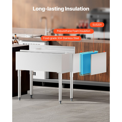 Κάδος πάγου VEVOR Commercial, Κάδος πάγου 95,3 L κάτω από τη ράβδο, Θήκη πάγου από ανοξείδωτο ατσάλι 35,9 x 19 x 37 ίντσες με συρόμενο καπάκι, θήκες για μπουκάλια και ρυθμιζόμενα πόδια, Μονάδα κοκτέιλ για μπαρ, εστιατόρια, παμπ