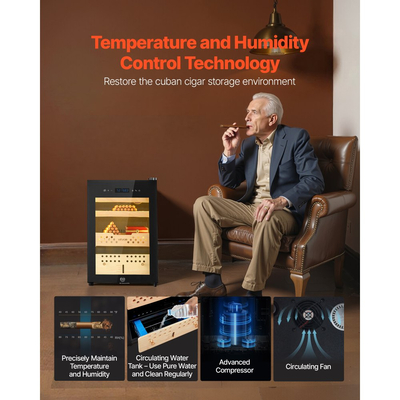 Ηλεκτρικός Υγραντήρας VEVOR, 60L, Ηλεκτρικός Υγραντήρας Πούρων 350 τεμαχίων με Ψύξη με Συμπιεστή, Σταθερό Έλεγχο Υγρασίας και Θερμοκρασίας, Ράφια & Συρτάρια από Ισπανικό Κέδρο, 3 Στρώσεις, για Οικιακή Χρήση