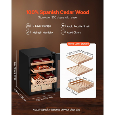 Ηλεκτρικός Υγραντήρας VEVOR, 60L, Ηλεκτρικός Υγραντήρας Πούρων 350 τεμαχίων με Ψύξη με Συμπιεστή, Σταθερό Έλεγχο Υγρασίας και Θερμοκρασίας, Ράφια & Συρτάρια από Ισπανικό Κέδρο, 3 Στρώσεις, για Οικιακή Χρήση