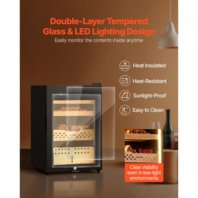 Ηλεκτρικός Υγραντήρας VEVOR, 60L, Ηλεκτρικός Υγραντήρας Πούρων 350 τεμαχίων με Ψύξη με Συμπιεστή, Σταθερό Έλεγχο Υγρασίας και Θερμοκρασίας, Ράφια & Συρτάρια από Ισπανικό Κέδρο, 3 Στρώσεις, για Οικιακή Χρήση