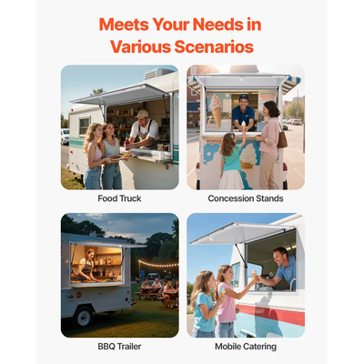 Παράθυρο VEVOR Concession 135x84 cm, Πλαίσιο από κράμα αλουμινίου για φορτηγό τροφίμων, Παράθυρο σερβιρίσματος με βάση έως 85 μοίρες με πόρτα τέντας και γάντζο έλξης, Ανθεκτικό στο νερό της βροχής για ρυμουλκούμενο παραχώρησης