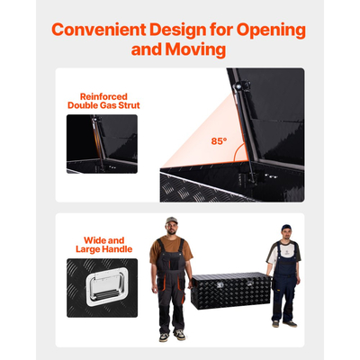 Εργαλειοθήκη βαρέως τύπου αλουμινίου VEVOR, Ριγέ επιμεταλλωμένη εργαλειοθήκη με πλαϊνή λαβή και κλειδαριές, Οργανωτής μπαούλου για ρυμουλκούμενο, Pickup, 48"x19,5"x17,5"(1219,2x495,3x444,5mm), Μαύρο