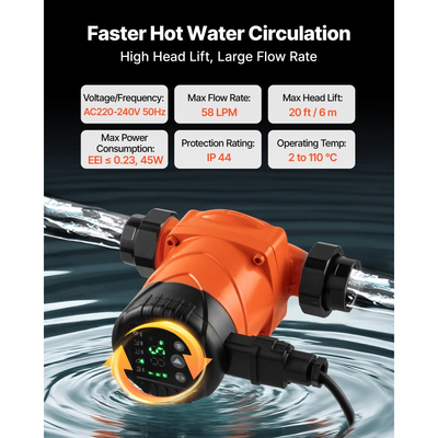 Κυκλοφορητής υψηλής απόδοσης VEVOR LPS25-6BP/130, 58 LPM, μέγιστης ανύψωσης 4 M από χυτοσίδηρο, με βιδωτή σύνδεση, βαλβίδα αντεπιστροφής, αθόρυβη λειτουργία, για σύστημα θέρμανσης σπιτιού