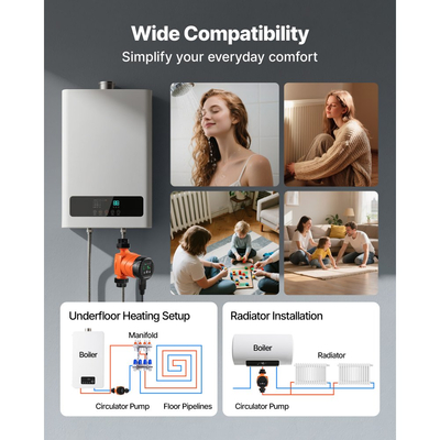 Κυκλοφορητής υψηλής απόδοσης VEVOR LPS25-6BP/130, 58 LPM, μέγιστης ανύψωσης 4 M από χυτοσίδηρο, με βιδωτή σύνδεση, βαλβίδα αντεπιστροφής, αθόρυβη λειτουργία, για σύστημα θέρμανσης σπιτιού