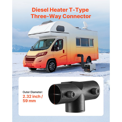 Σύνδεσμος θερμαντήρα ντίζελ VEVOR, αξεσουάρ σύνδεσης αγωγού θερμαντήρα ντίζελ 59 mm, σύνδεσμοι εξαερισμού 3 κατευθύνσεων σε σχήμα Τ με 2 περιστρεφόμενες βαλβίδες 90°, μαύροι σύνδεσμοι σύνδεσης για θερμαντήρες ντίζελ 2KW