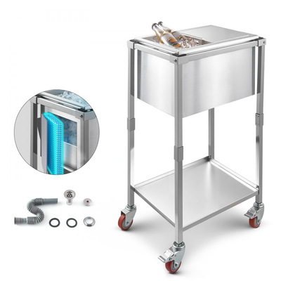 Ψυγείο VEVOR Rolling Ice Chest, 20"Μ x 14"Π x 38"Υ (510 x 360 x 970 mm) από ανοξείδωτο ατσάλι με ρόδες, 28L Stand Up Cooler εξωτερικού χώρου με ράφι, για μπαρ πάρτι σε αίθριο ή πίσω αυλή