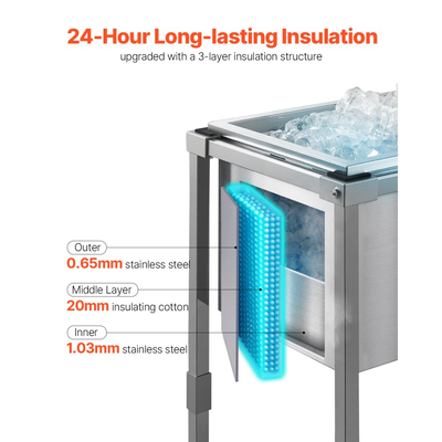 Ψυγείο VEVOR Rolling Ice Chest, 22"Μ x 16"Π x 38"Υ (553 x 405 x 970 mm) από ανοξείδωτο ατσάλι με ρόδες, όρθιο ψυγείο εξωτερικού χώρου 31L με ράφι, για μπαρ πάρτι σε αίθριο ή πίσω αυλή