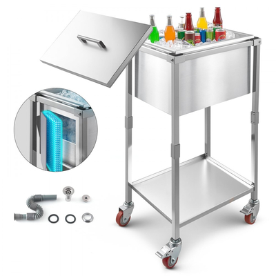 Ψυγείο VEVOR Rolling Ice Chest, 22"Μ x 16"Π x 38"Υ (553 x 405 x 970 mm) από ανοξείδωτο ατσάλι με ρόδες, όρθιο ψυγείο εξωτερικού χώρου 31L με ράφι, για μπαρ πάρτι σε αίθριο ή πίσω αυλή