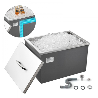 Ψυγείο πάγου VEVOR Drop-in, 20"Μ x 14"Π x 12"Υ (508 x 355 x 306 mm) από ανοξείδωτο ατσάλι, Επαγγελματικός κάδος πάγου 30L με καπάκι για εξωτερικούς χώρους, Συμπεριλαμβάνεται σετ σωλήνα αποστράγγισης, για κρύο κρασί και μπύρα
