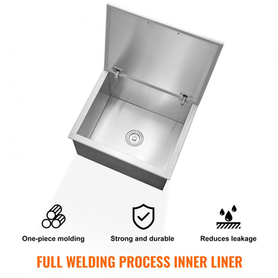 Παγοθήκη VEVOR Drop-in, 28"Μ x 16"Π x 17"Υ, Ψυγείο πάγου από ανοξείδωτο ατσάλι, Επαγγελματικός κάδος πάγου με αρθρωτό κάλυμμα, Μπάρα πάγου κουζίνας εξωτερικού χώρου 40 λίτρων, Συμπεριλαμβάνεται σωλήνας αποστράγγισης και τάπα αποστράγγισης, για κρύο κρασί και μπύρα