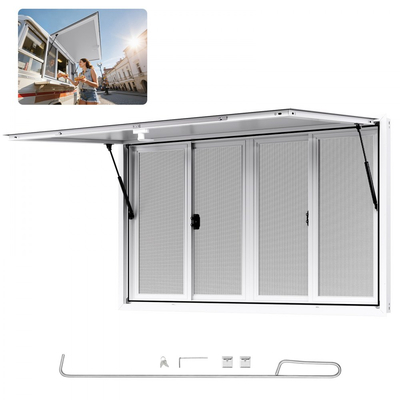 Παράθυρο VEVOR Concession 152x92 cm, Παράθυρο σέρβις από κράμα αλουμινίου για φορτηγό τροφίμων, Παράθυρο σερβιρίσματος με βάση έως 85 μοίρες με 4 συρόμενα παράθυρα, πόρτα τέντας και γάντζο έλξης, για ρυμουλκούμενα μεταφοράς