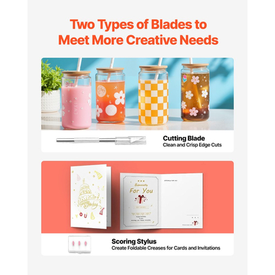 Μηχανή κοπής VEVOR, Αυτόματη μηχανή κοπής βινυλίου με ανίχνευση άκρων με δύο τύπους λεπίδων, λογισμικό σχεδιασμού και υλικά, συμβατή με πολλαπλές μορφές αρχείων, για τη δημιουργία εξατομικευμένων χειροτεχνιών DIY