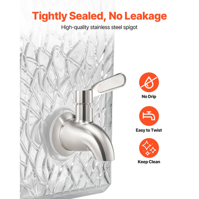 Διανομέας ποτών VEVOR, Διανομείς ποτών 10 λίτρων για πάρτι, Γυάλινος διανομέας χυμού με μεταλλική βάση, Βρύση από ανοξείδωτο ατσάλι, Διανομείς νερού με παγωμένο τσάι, λεμονάδα και χυμό για πάρτι