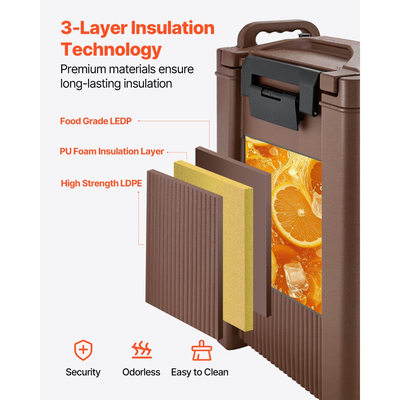 Μονωμένος Διανομέας Ποτών VEVOR, Σερβιτόρος Ζεστών και Κρύων Ροφημάτων 5 Gal/19L με Κρουνό & Λαβή, Θερμικός Διανομέας Ποτών Ψυγείο Ποιότητας Τροφίμων για Τσάι, Καφέ, Νερό σε Καφετέριες & Εστιατόρια, Καφέ