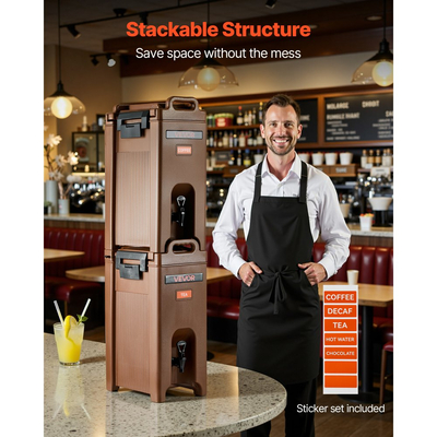 Μονωμένος Διανομέας Ποτών VEVOR, Σερβιτόρος Ζεστών και Κρύων Ροφημάτων 5 Gal/19L με Κρουνό & Λαβή, Θερμικός Διανομέας Ποτών Ψυγείο Ποιότητας Τροφίμων για Τσάι, Καφέ, Νερό σε Καφετέριες & Εστιατόρια, Καφέ